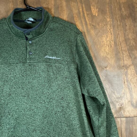 Eddie Bauer Mens Sweatshirt Green Radiator Fleece Snap Mock Neck Long Sleeve L - Picture 5 of 12